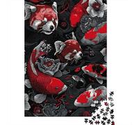 Red Panda And Koi Wooden Jigsaw Puzzle 1000 Piece Adults Fun Stress Relief Toy Home Decoration Education Game Toy Intellectual Game Challenge Educational 1000pcs (75x50cm)