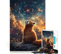 Red Panda And Starry Sky Cosmic Hard Jigsaw Puzzle for Adults 1000 Pieces Intellect Toy Cozy Time Quality Cut (38x52cm)