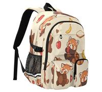 Red Panda Apple Bread Banana Pattern Travel Backpack 14 Inch Laptop Computer Bag Sturdy School Bag College Bookbag