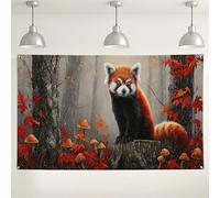 Red Panda Autumn Forest Backdrop, Scenic Wildlife Painting Nature Photography Background, Fall Seasonal Decorations for Parties, Cozy Indoor/Outdoor Events 71x43 Inch