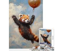 Red Panda Balloon Flying 1000 Piece Jigsaws for Adults Puzzle Stimulate Active Brain And Mind Gentle Relaxing Fun Activity (38x52cm)