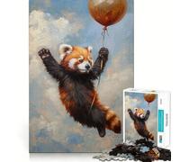 Red Panda Balloon Flying Jigsaw Puzzles 1000 Piece for Adults Smart Reason Toy Casual Fun Smooth Edge Wall Art Decor (50x75cm)
