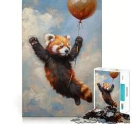 Red Panda Balloon Flying Jigsaw Puzzles for Adults1000 Piece Mind Game Toy Anxiety Relief Neat Cut Art Collectible (38x52cm)