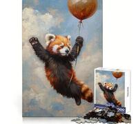Red Panda Balloon Flying Jigsaw Puzzles for Adults1000 Piece Mind Game Toy Anxiety Relief Neat Cut Art Collectible (38x52cm)