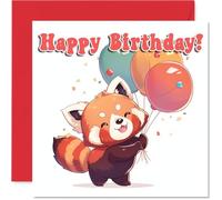 Red Panda Birthday Card - Balloon Animals - Happy Birthday Cards for Son Daughter Brother Sister Grandson Granddaughter Niece Nephew Cousin, 145mm Bday Greeting Cards