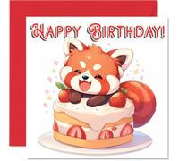 Red Panda Birthday Cards - Animal Cake - Happy Birthday Card for Son Daughter Brother Sister Grandson Granddaughter Niece Nephew Cousin, 145mm Bday Greeting Cards