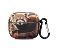 Red Panda Bluetooth Earbuds Case Cover Full Body Shockproof Protection Hard Case Support Wireless Charging with Keychain Personalized Gift for AirPods 3