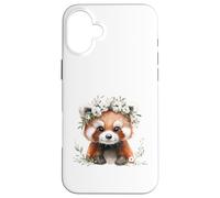 Red Panda Boho Chic Flower Crown Watercolour Art Case for iPhone 16 Plus