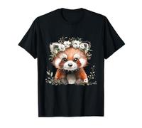 Red Panda Boho Chic Flower Crown Watercolour Art T-Shirt