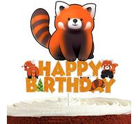Red Panda Cake Topper for Boys Girls Baby Shower Woodland Cake Toppers Cute Animal Zoo Safari Party Supplies Glitter Red Panda Birthday Cake Decorations