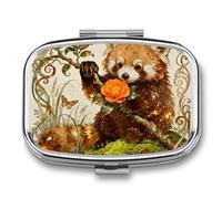 Red Panda Camellia Pill Box Travel Pill Organizer 2-Compartment with Mirror Design Portable Square Medicine Case for Vitamins, Jewelry & Essentials Durable Pocket Pillcase for Purse, Camping