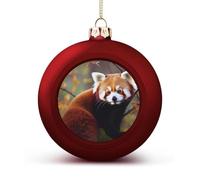 Red Panda Christmas Ball Ornament - 2.4 Inch Shatterproof Plastic Xmas Tree Decorations, Red Christmas Tree Decor Hanging Ball for Holiday Wedding Party Decor
