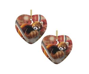 Red Panda Christmas Decorations Ornament Christmas Tree Decorations,Print Heart Shape Ceramic Hanging Ornament