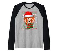 Red Panda Christmas Ugly Sweater Funny Santa Hat Animal Xmas Raglan Baseball Tee