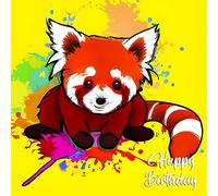 Red Panda Colourful Splash Art Cartoon Square Birthday Card