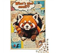 Red Panda Comic Book Page Breakout Puzzle 1000 Pieces, Animal Picture Jigsaw Puzzle, Calm Family Activity, 52x38cm/1000pcs