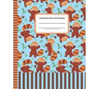 Red Panda Composition Notebook Wide Ruled: 7.5 x 9.25 Blank Paper / 108 Pages / Stationery Gift for Note Taking - Writing - Doodles / Cute Dancing Bear Animal Art Pattern on Light Blue Theme Cover