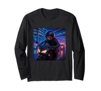 Red Panda Cyberpunk Rider Motorcycle Biker Synthwave Long Sleeve T-Shirt