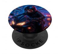 Red Panda Cyberpunk Rider Motorcycle Biker Synthwave PopSockets Adhesive PopGrip