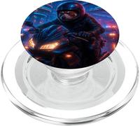 Red Panda Cyberpunk Rider Motorcycle Biker Synthwave PopSockets PopGrip for MagSafe
