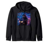 Red Panda Cyberpunk Rider Motorcycle Biker Synthwave Zip Hoodie