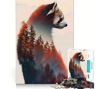 Red Panda Double Exposure Hard Jigsaw Puzzle for Adults 1000 Pieces Mind Challenge Toy Gentle Leisure Precise Cut Memorable Gift (38x26cm)