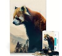 Red Panda Double Exposure Hard Jigsaw Puzzle for Adults 1000 Pieces Mind Challenge Toy Gentle Leisure Precise Cut Memorable Gift (38x26cm)