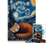 Red Panda Dreams Starry Night Jigsaw Puzzle 1000 Piece for Adults Mind Game Toy Peaceful Fun Neat Cut Art Collection Piece (38x52cm)