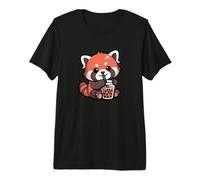 Red Panda Drinking Boba Tea Cute Animal Lover Premium T-Shirt