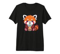 Red Panda Drinking Boba Tea Cute Animal Lover Premium T-Shirt