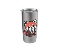 Red Panda Drinking Bubble Tea Animal Lover Stainless Steel Insulated Tumbler