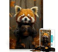 Red Panda Drinking Coffee Jigsaw Puzzles 1000 Piece for Teenagers Logic Ability Toy Relaxing Fun Accurate Cut Artistic Gift (50x75cm)