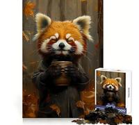 Red Panda Drinking Coffee Jigsaw Puzzles for Teenagers 1000 Pieces Recall Boost Gentle Relax Smooth Cut Stylish Gift (38x52cm)