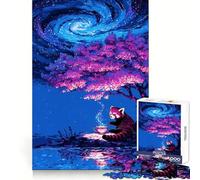 Red Panda Drinking Tea Under A Galaxy Sky Jigsaw Puzzles for Adults 1000 Piece Logic Toy Stress Release Precision Cut Festival Gift (38x26cm)