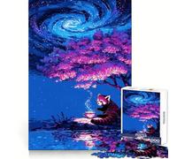 Red Panda Drinking Tea Under A Galaxy Sky Jigsaw Puzzles for Adults1000 Pieces Memory Boost Together Fun Image Assembly Art Collectible (38x52cm)