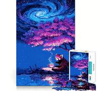 Red Panda Drinking Tea Under A Galaxy Sky Jigsaw Puzzles for Adults1000 Pieces Memory Boost Together Fun Image Assembly Art Collectible (38x52cm)