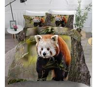 Red panda Duvet Cover Double Set, Microfibre Bedding Double Bed Set, Wildlife Reversible Quilt Cover Set, Puckering Duvet Covers Set with Zipper Closure, with 2 Pillowcases