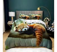 Red Panda Duvet Cover Sets Deep Green Super King Bedding Set with Zipper Closure, Soft Microfiber Quilt Cover with 2 Pillowcases 50x75cm QE2496