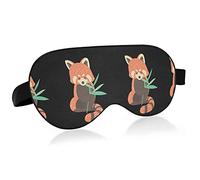 Red Panda Eating Green Bamboo Leaves On Black Eye Masks Cover Blocks Light Sleep Mask Shade Cover Blindfold Relaxing Eyeshade Cover with Adjustable Head Strap for Men Women Kids