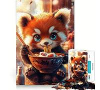 Red Panda Eating Ramen 1000 Piece Jigsaw Puzzles for Teenagers Jigsaw Enhance Memory Cozy Relax Firm Cut Festive Gift (38x52cm)