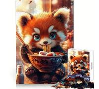 Red Panda Eating Ramen Jigsaw Puzzles for Adults 1000 Piece Logic Toy Stress Release Precision Cut Festival Gift (38x26cm)