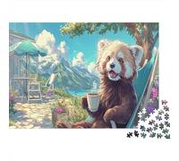 Red Panda Enjoying Coffee Outdoors Jigsaw Puzzles for Adults,1000 Pieces Wildlife Challenging Puzzle, Home Decoration Great Gift for Adults 70x50cm/1000pcs