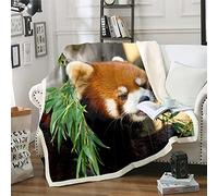 Red Panda Fleece Throw Blanket Cute Animal Plush Blanket for Kids Boys Girls Teens Red Panda Leaves Sherpa Blanket Breathable Nature for Sofa Bed,Single 50x60 Inch