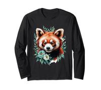 Red Panda Floral Portrait Long Sleeve T-Shirt