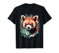 Red Panda Floral Portrait T-Shirt