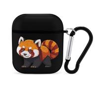 Red Panda Funny Case Cover Compatible for AirPods 1 & 2 Earbuds Protective Hard Cover with Keychain