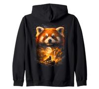 Red panda Howling at the Moon Fantasy Art Forest Graphic Zip Hoodie