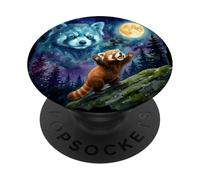 Red Panda Howling at the Moon Funny Parody Art PopSockets Adhesive PopGrip