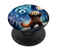 Red Panda Howling at the Moon Parody Night Sky Art PopSockets Adhesive PopGrip
