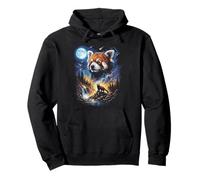 Red Panda Howling at The Moon Vintage Nature Art Pullover Hoodie